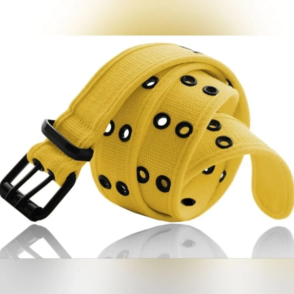🔸️Unisex Yellow Double Grommet Canvas Belt Small